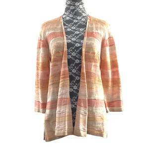 J. Jill Yellow Orange Ombre Striped Knit Cardigan Womens Small‎ Cotton Linen